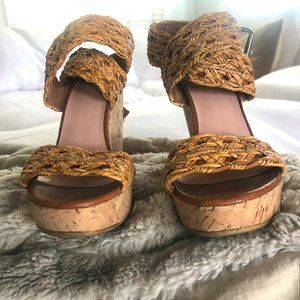 Stewart Weizman Size 7 Cork Wedge Sandals